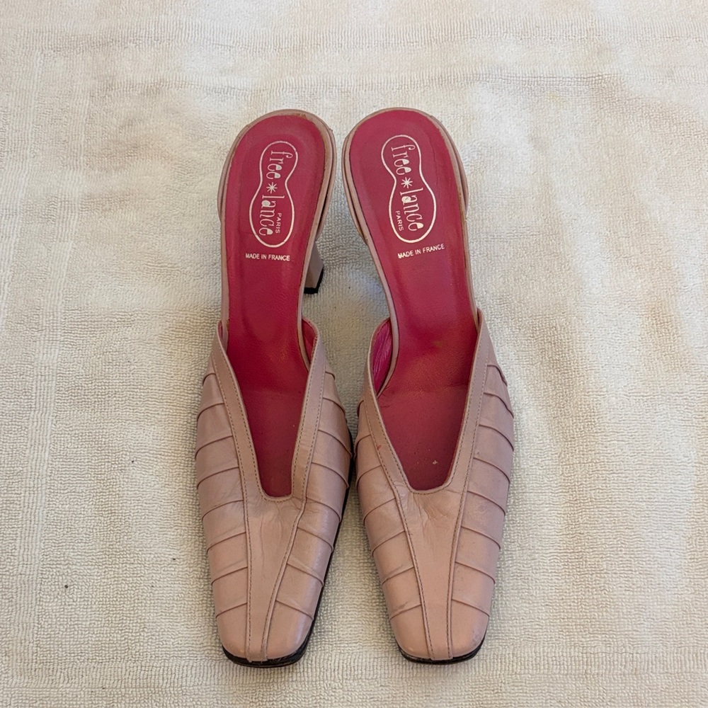 Loewe Blush Pink Leather Slip-On Mules with Raspberry Insole
